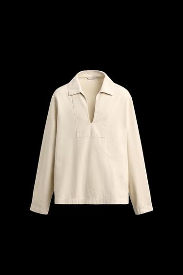 Zara WASHED TEXTURED OVERSHIRT - Ecru - Image 0