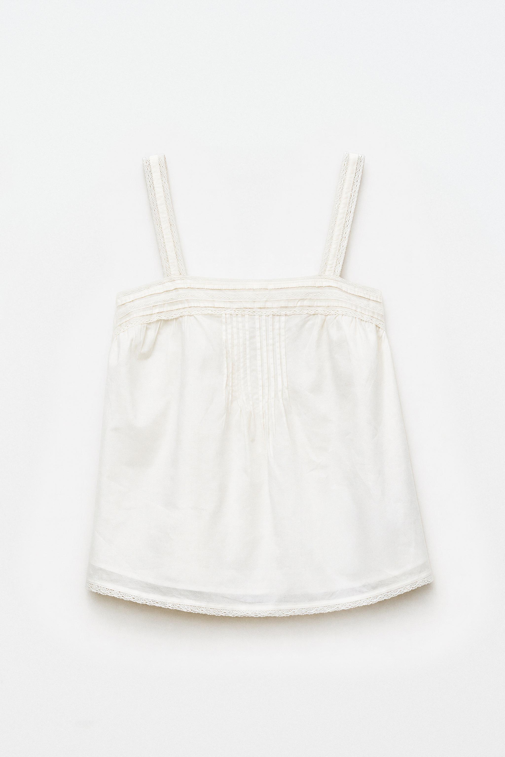 LACE AND PINTUCK STRAPPY TOP