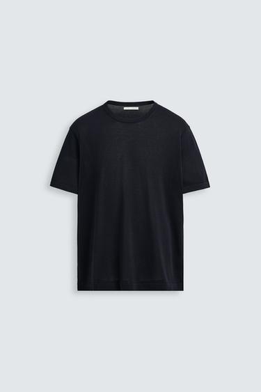 Zara REGULAR FIT KNIT T-SHIRT - Navy blue
