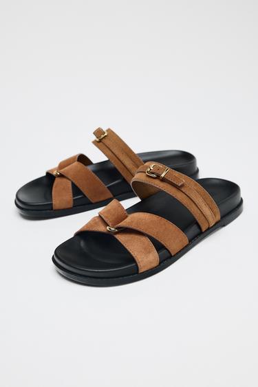 SANDALES À BRIDES CROISÉES EN DAIM - Marron foncé de Zara - Image 3