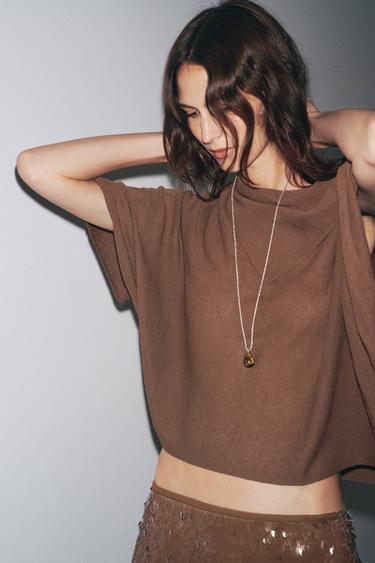 PLAIN KNIT LAYERED TOP - Chocolate by Zara