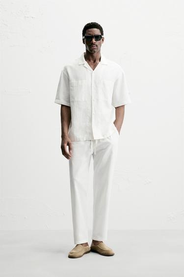 COTTON/LINEN RELAXED FIT TROUSERS - Oyster-white by Zara