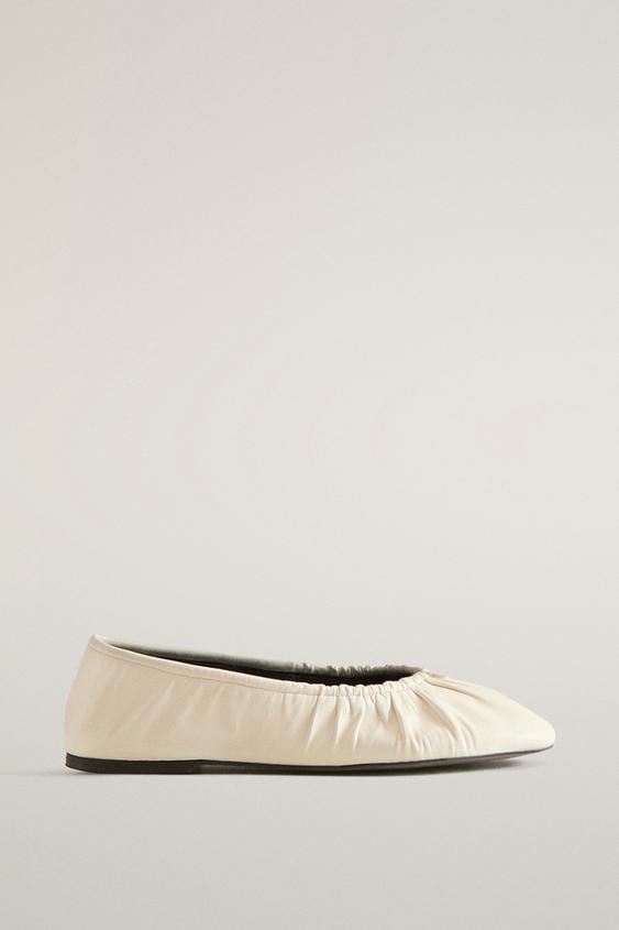 GATHERED LEATHER BALLERINAS - Beige by Zara - Image 0