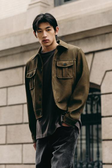 CROPPED FIT FAUX LEATHER JACKET - Oil by Zara