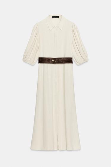 ROBE MI-LONGUE EN LIN AVEC CEINTURE - Beige clair de Zara - Image 6