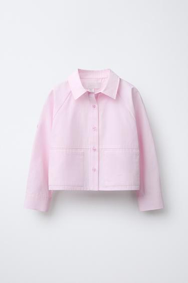 قميص CROPPED بجيوب - وردي الخاص بـ Zara
