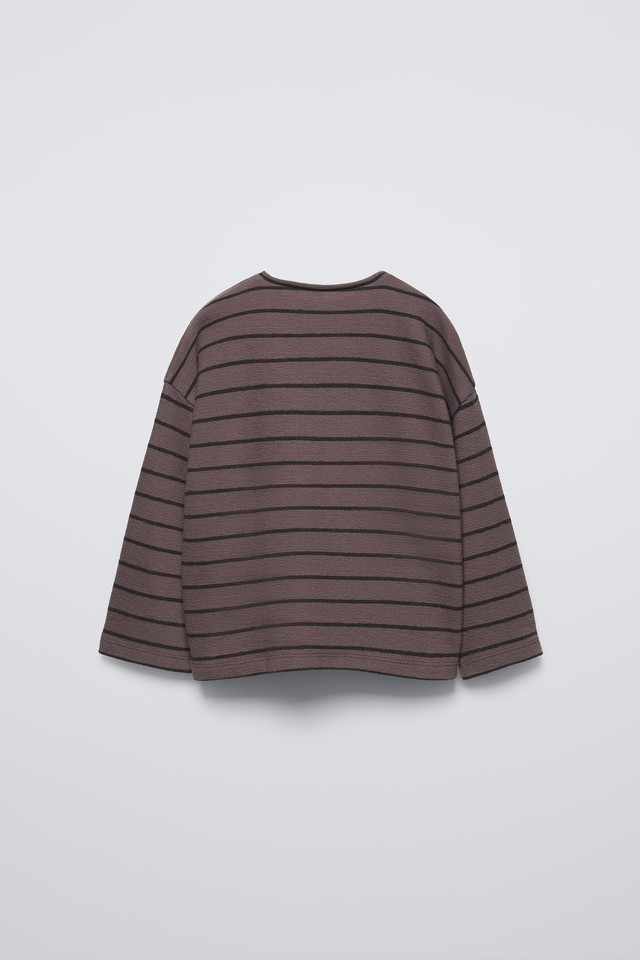 Zara Striped Heavy Jersey T Shirt Chocolate Kids