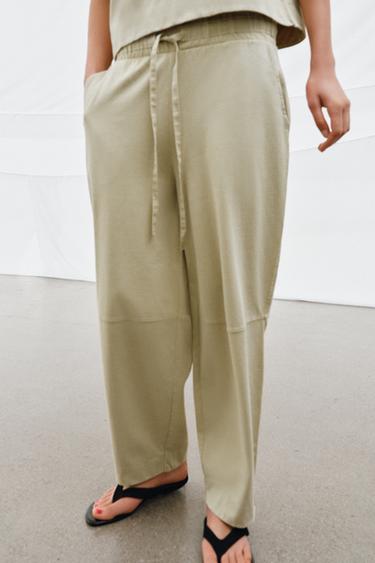 HEAVY COTTON WIDE-LEG TROUSERS - Light green by Zara