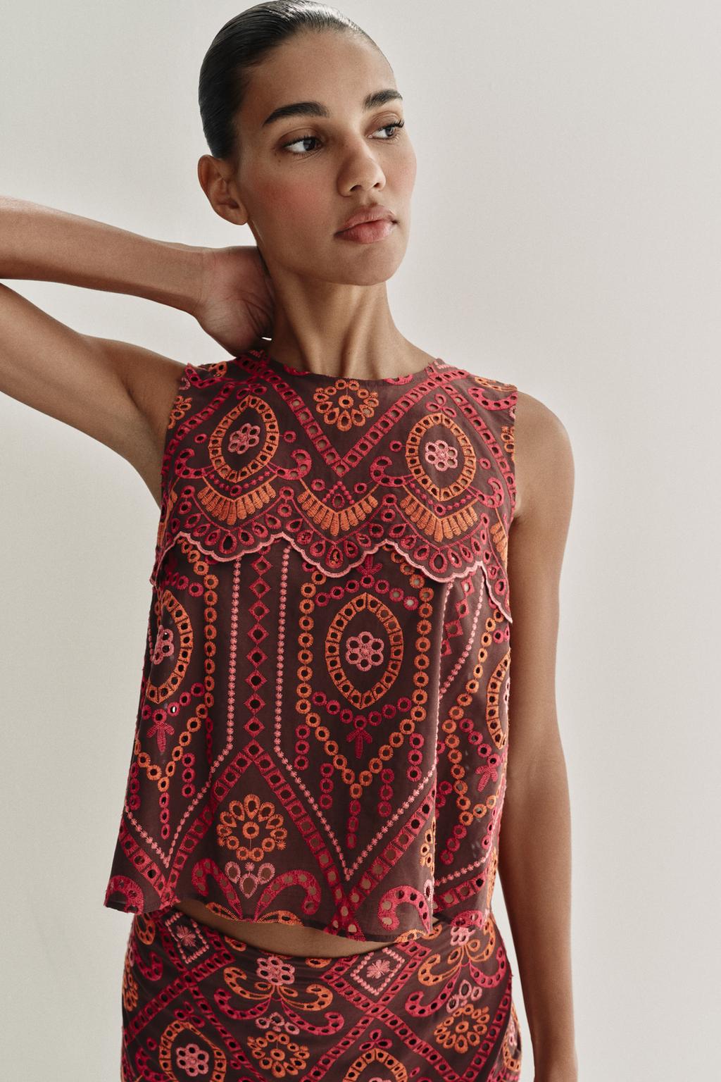EMBROIDERED EYELET TOP