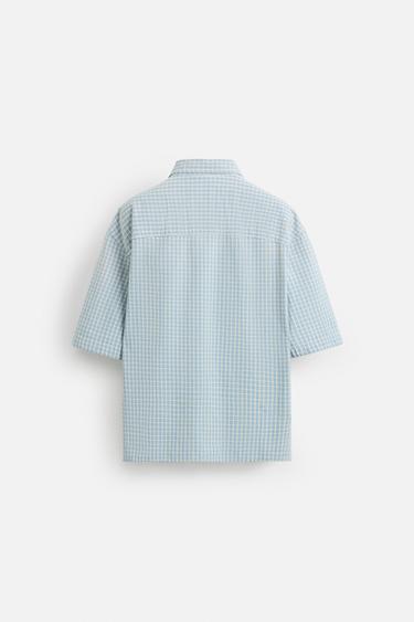 RELAXED FIT CHECK SHIRT - Blue/White by Zara - Image 7
