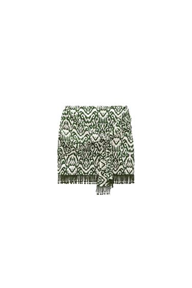 KNOTTED PRINT SKIRT WITH FRINGING