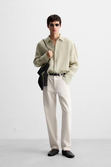 RELAXED FIT LINEN BLEND SHIRT - Sage Green by Zara - Image 0
