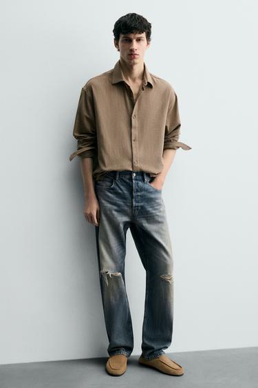 Zara LEATHER LOAFERS - Beige