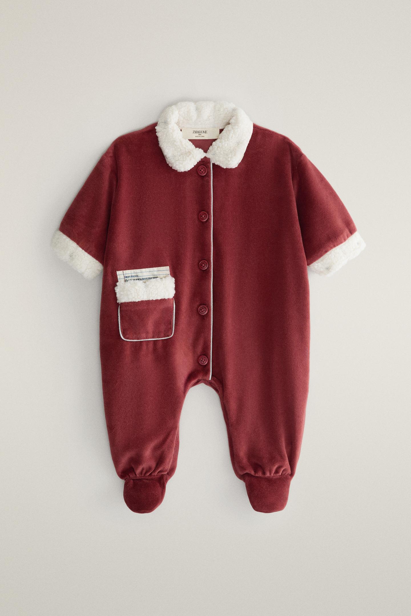 Комбинезон Zara Santa Claus Christmas Footed для малышей, цвет: Красный