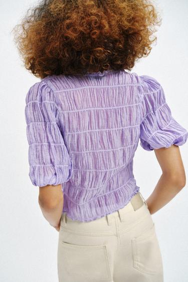 SMOCKED BLOUSE - Light lilac by Zara - Image 4