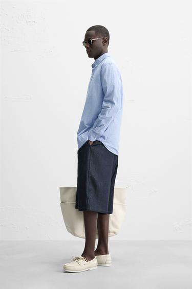REGULAR FIT CREASED-EFFECT SHIRT - Sky blue by Zara - Image 3