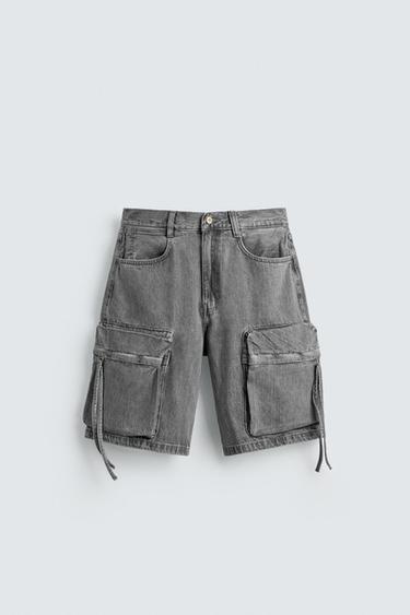 BERMUDA DENIM CARGO - Gris antracita de Zara