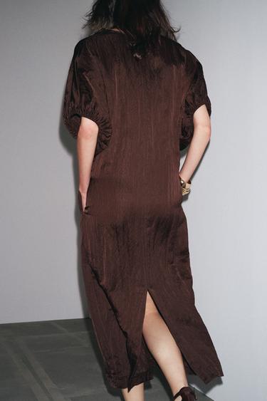 ZW COLLECTION PUFF SLEEVE DRESS - Brown by Zara - Image 3