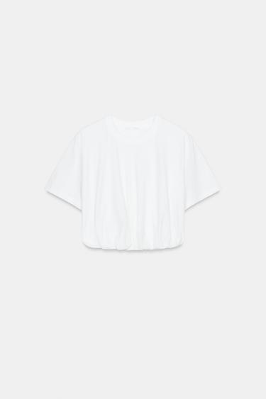 PUFFED CROPPED T-SHIRT - White by Zara