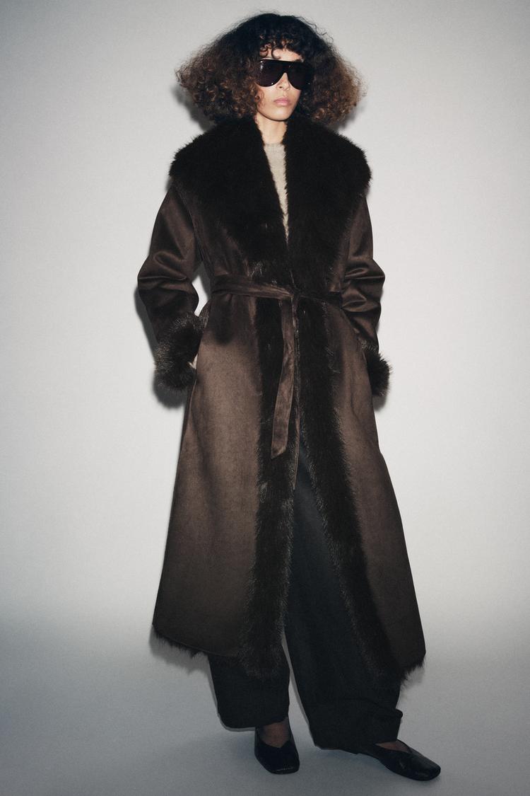 BELTED FAUX FUR COAT ZW COLLECTION