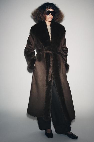 BELTED FAUX FUR COAT ZW COLLECTION - Brown by Zara - Image 1