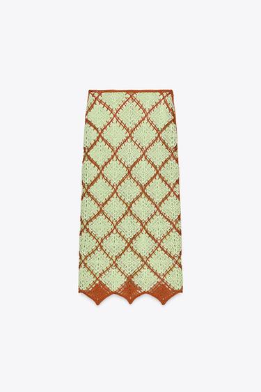 FALDA MIDI CROCHET - Verde claro de Zara