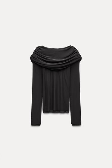 TOP CUELLO DRAPEADO TUL - Plomo de Zara