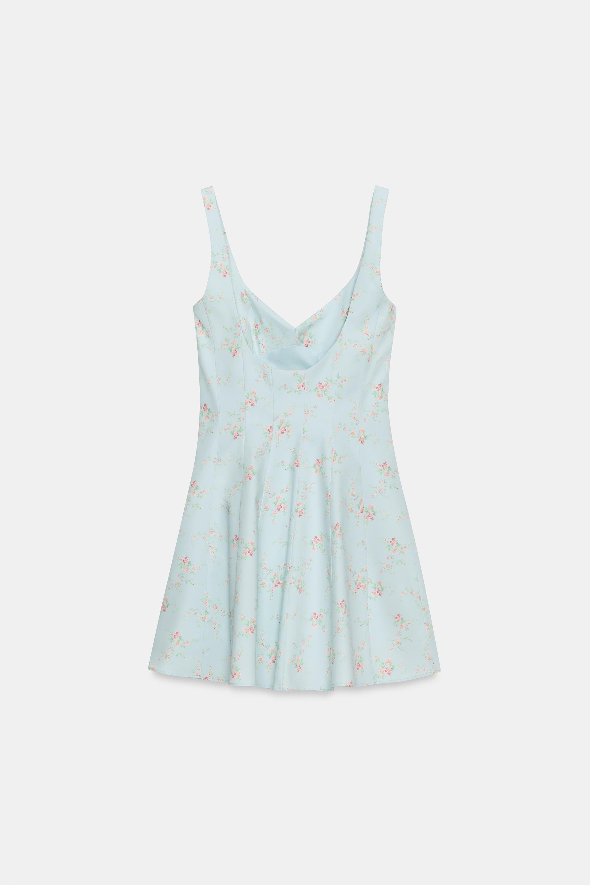FLORAL POPLIN SHORT DRESS - Sky blue | ZARA United States FLORAL POPLIN SHORT DRESS - Sky blue | ZARA United States