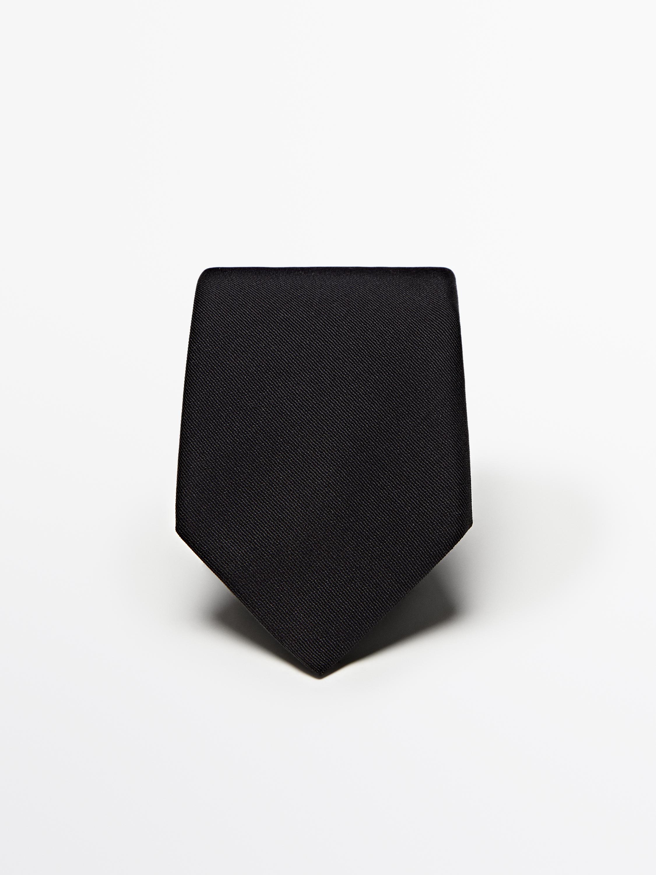 Cotton and silk blend twill tie — Black