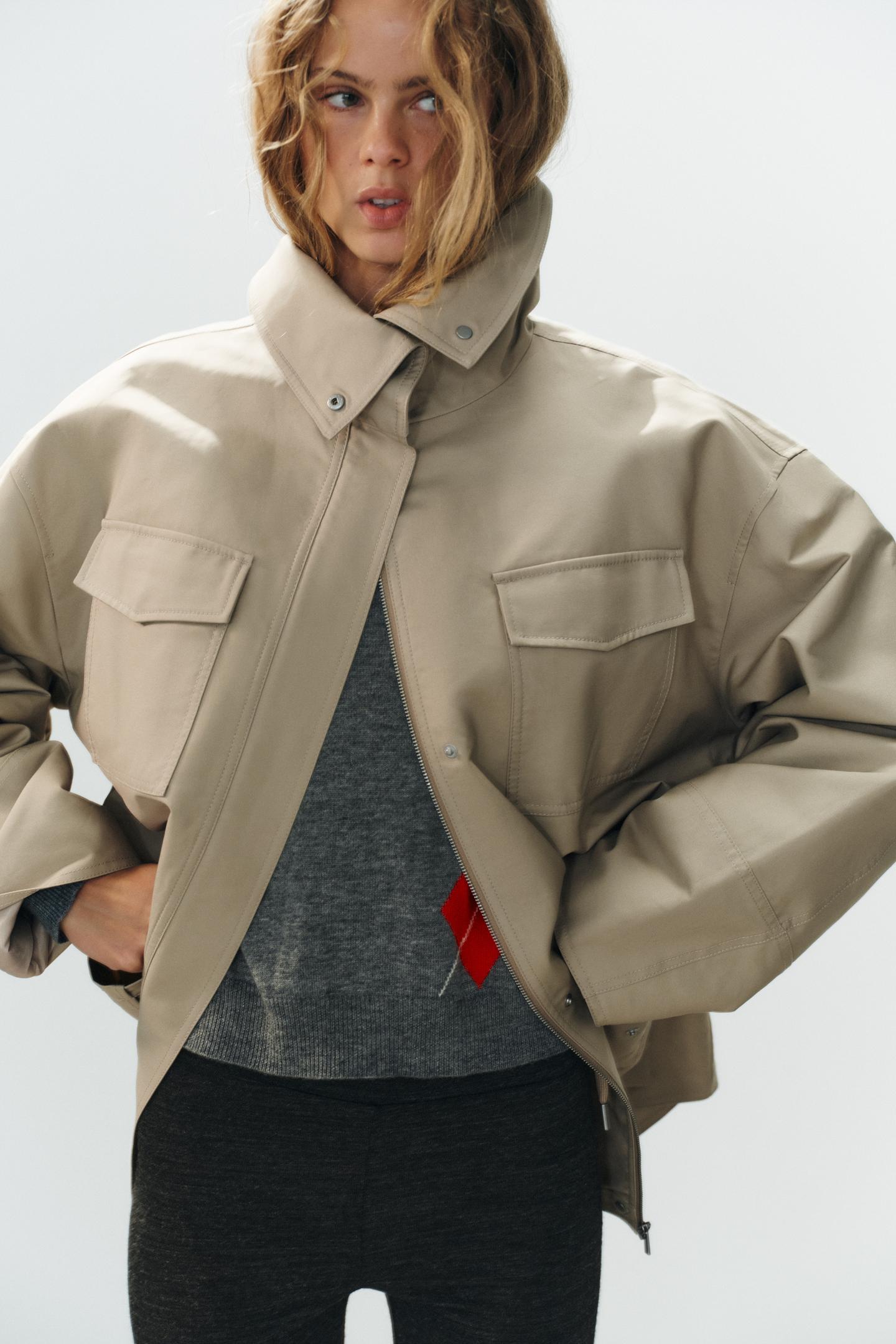 Женская куртка Zara High-Neck Pocket, цвет: Бежевый — фото 3