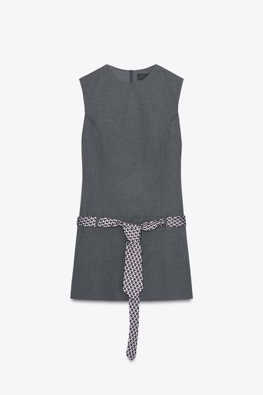 SHORT DRESS WITH TIE BELT - Charcoal by Zara - Image 4