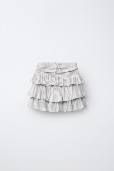 STRIPED SKIRT WITH RUFFLES - Grey marl by Zara