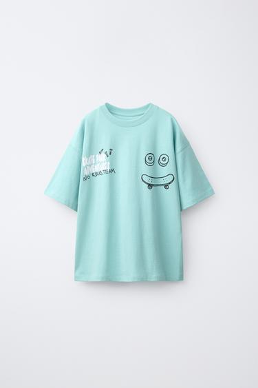 Zara SKATE GRAPHIC T-SHIRT - Blue / Green