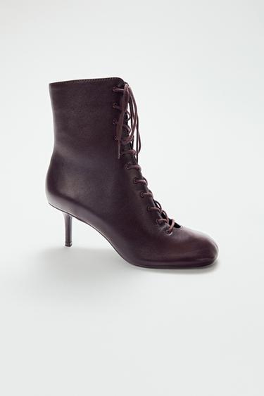 LEATHER KITTEN ANKLE BOOTS - Brown by Zara