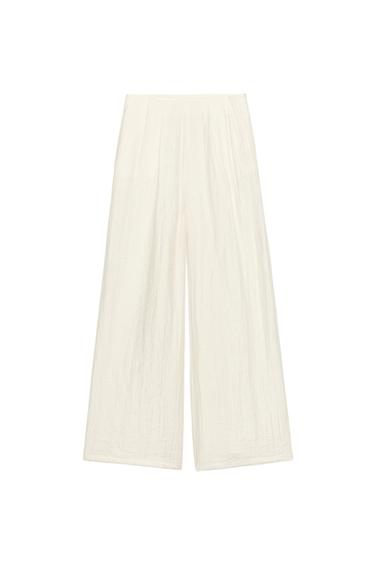 Zara PLEATED WIDE LEG PANTS - Ecru