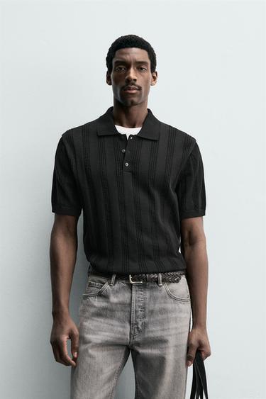 Zaras TENNISTRÖJA I REGULAR FIT MED STRUKTUR - Svart