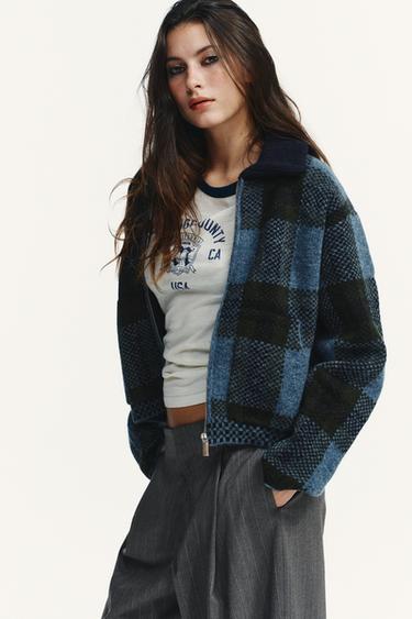 CHECKED KNIT BOMBER JACKET - Multicoloured by Zara