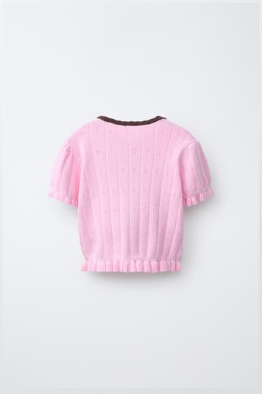 KNIT TOP WITH CONTRAST FLORAL EMBROIDERY - Pink / Lilac by Zara - Image 1