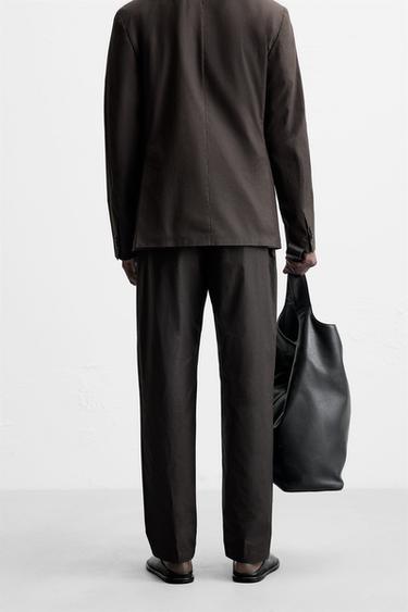 WAXED-EFFECT SUIT TROUSERS - Brown by Zara - Image 2