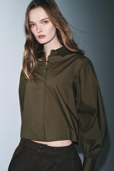 Zara KOŠULJA OD POPELINA S BALON RUKAVIMA ZW COLLECTION – Kaki