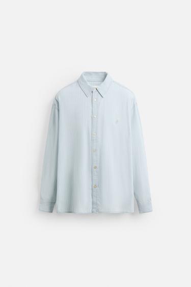 CAMISA RAYAS BORDADO - Azul claro de Zara