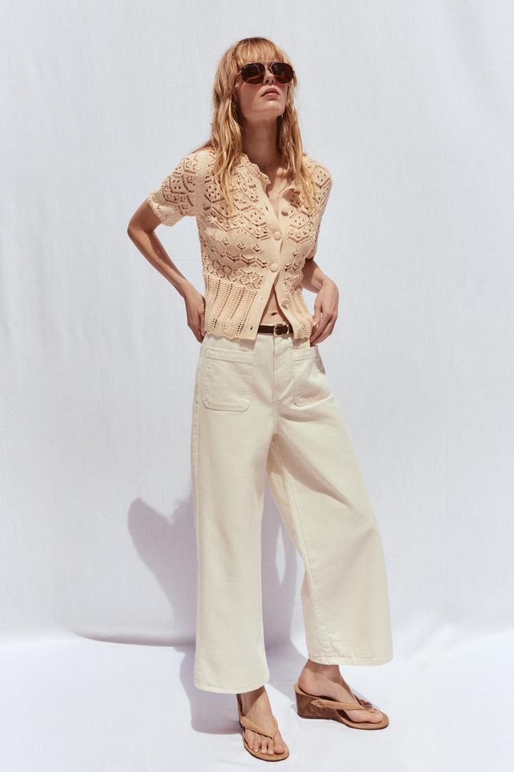 POINTELLE KNIT CARDIGAN Mid-ecru ZARA New Zealand