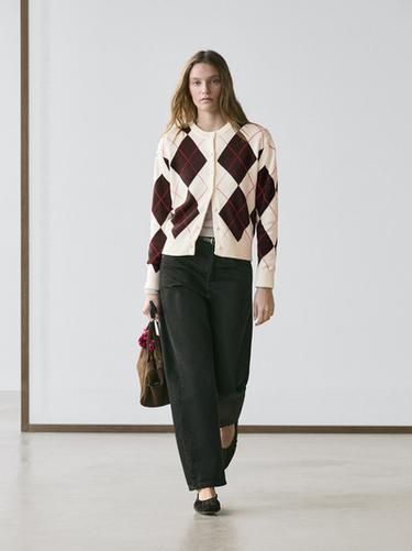 Zara Cotton argyle knit cardigan - Ecru - Image 0