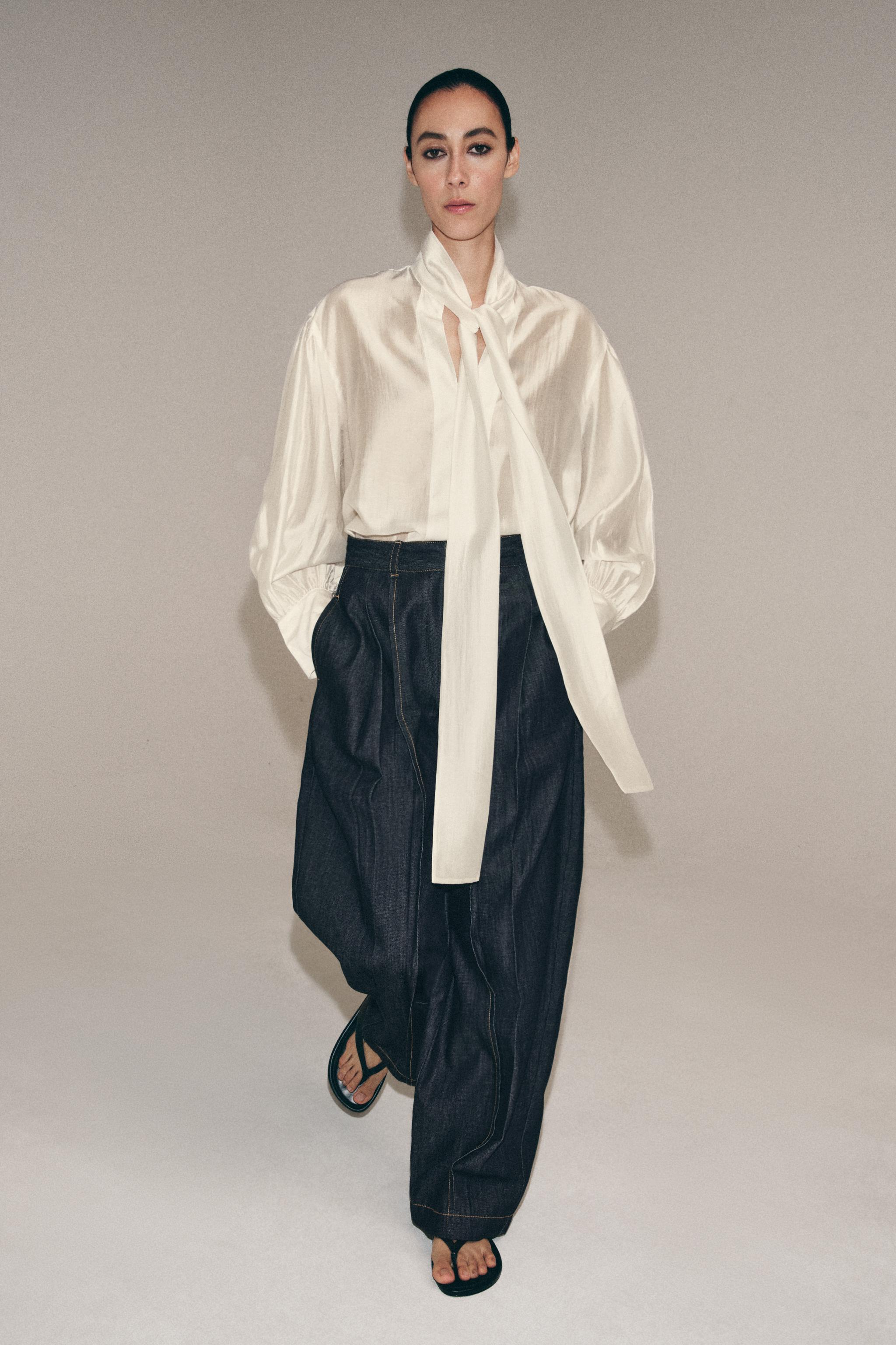 Женские рубашки Zara ZW COLLECTION SATIN EFFECT TIE SHIRT