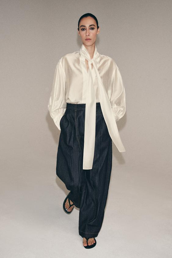 SATIN EFFECT SHIRT WITH TIES ZW COLLECTION from Zara - $59.90