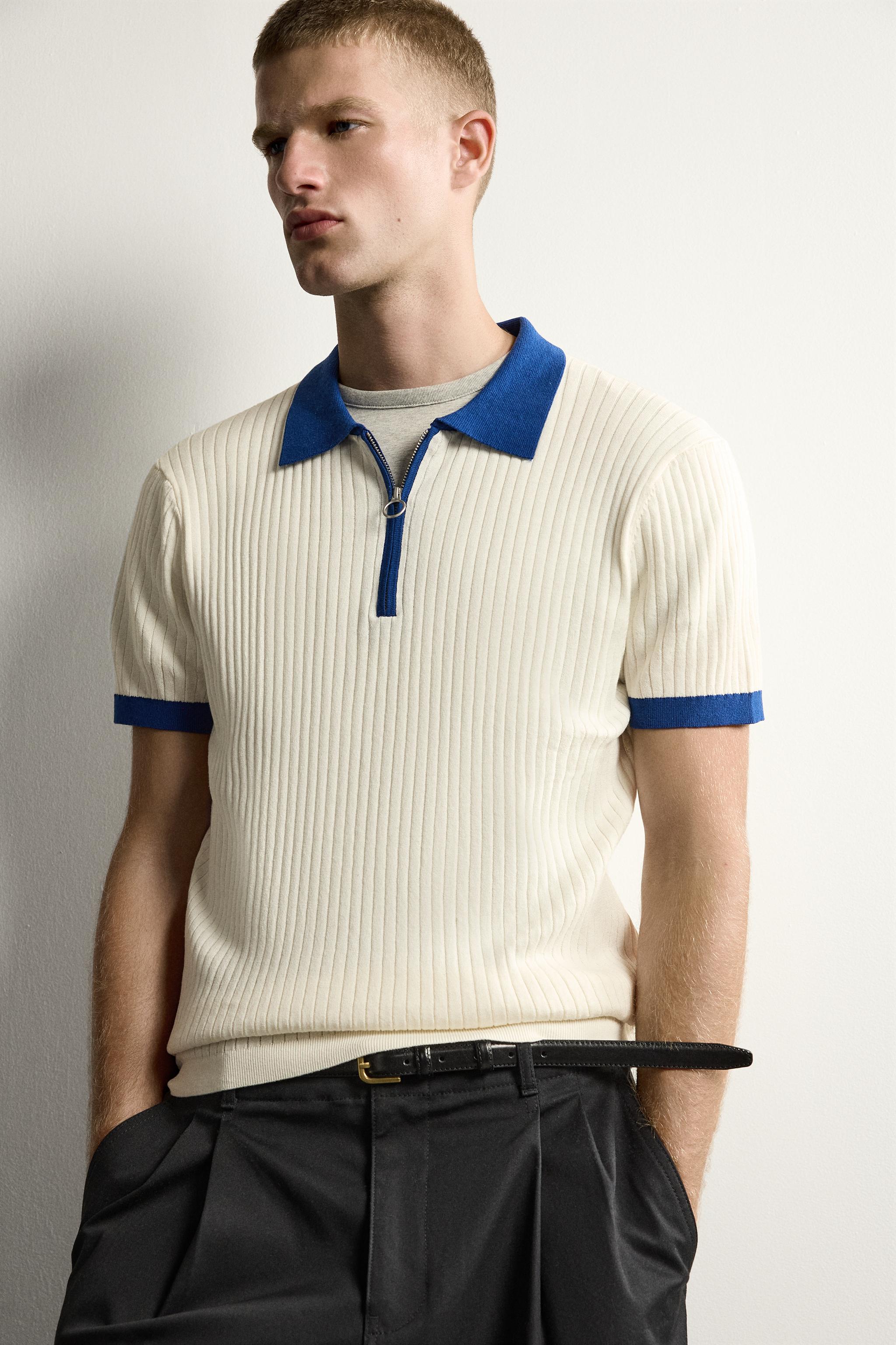 Zara BLOK RENKLİ FERMUARLI TRİKO POLO T-SHIRT görsel 6