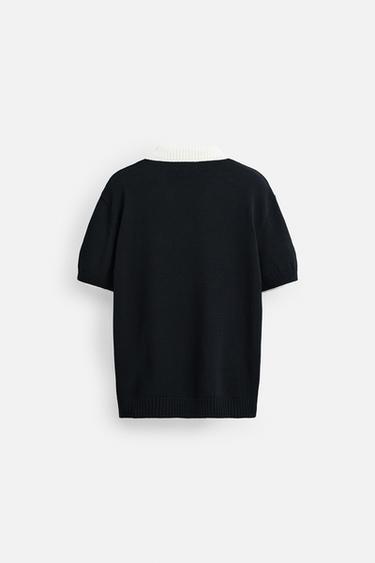 CONTRAST KNIT POLO SHIRT - Navy blue by Zara - Image 7