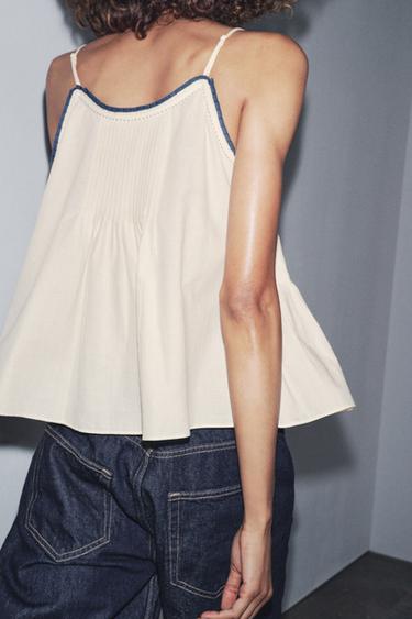 ZW COLLECTION TOP WITH CONTRAST TRIMS - Ecru by Zara - Image 2