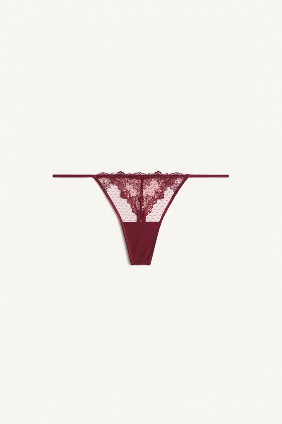 LIMITED EDITION LACE THONG - Burgundy by Zara - Image 0