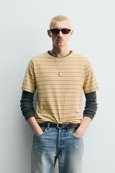 STRIPED JACQUARD T-SHIRT - Yellow by Zara
